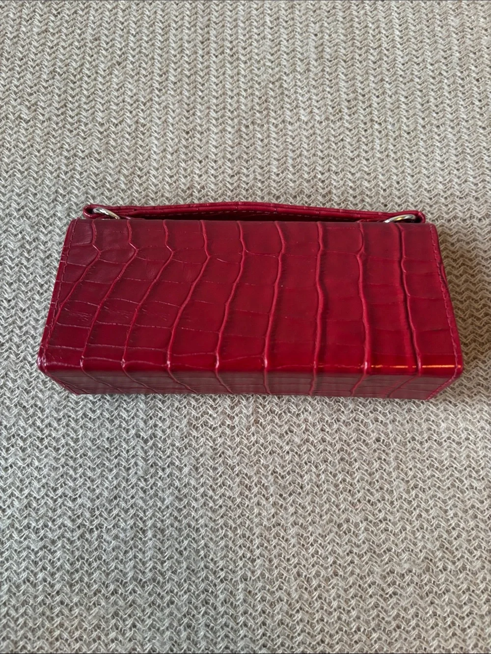 Red Croc-Embossed Women’s Top-Handle Clutch Mini Flap Bag